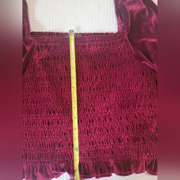 Bagatelle Velvet Burgundy Smocked Blouse - Picture 13 of 13